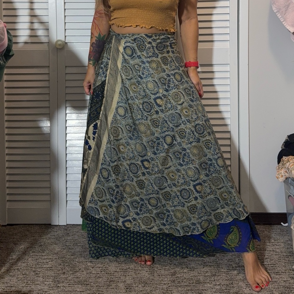 Bohemian Blue Patterned Reversible Skirt